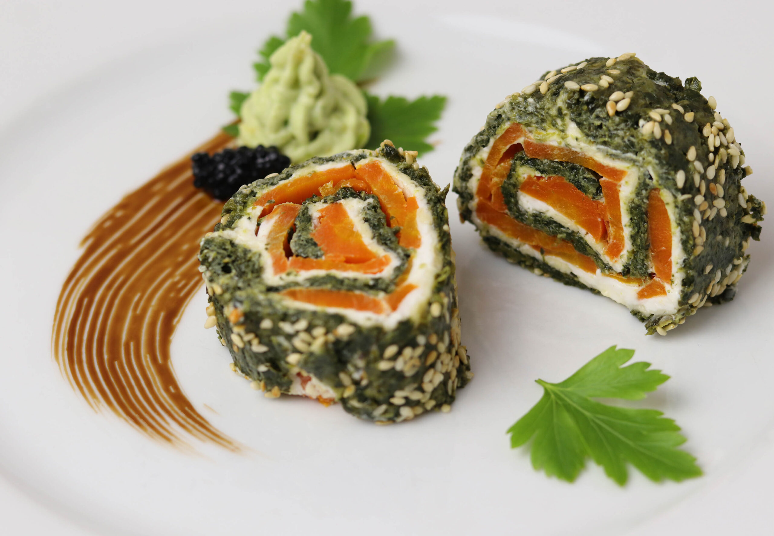 Vegan salmon spinach roll with cream cheese