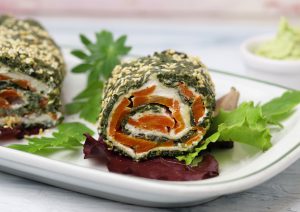 Vegan salmon spinach roll with cream cheese