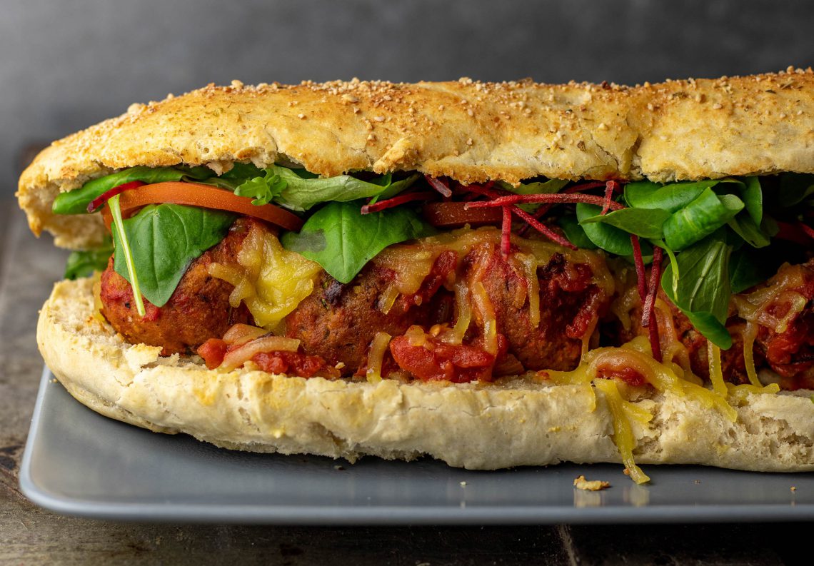Meatball sandwich, with homemade subway bread