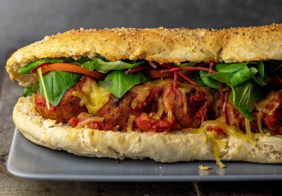 Meatball sandwich, with homemade subway bread