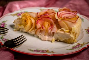 Apple rose tart with marzipan and custard filling