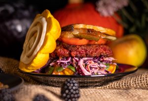 Whether this is a soy burger, mushroom burger or seitan burger is debatable